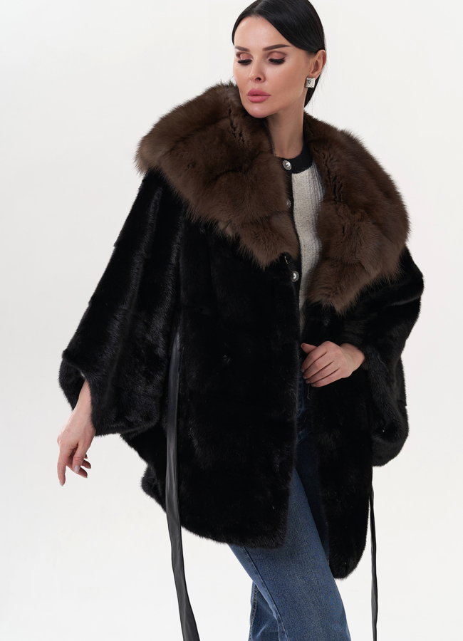 Норковая шуба с капюшоном из куницы  модель № 23970 в рассрочку