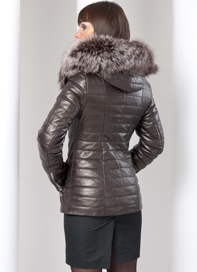 Кожаная куртка с песцом модель № K-1 в кредит