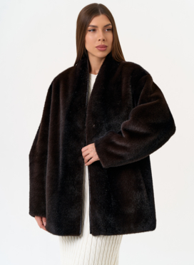 Женская шуба из эко меха коричневого цвета Женская шуба из эко меха коричневого цвета