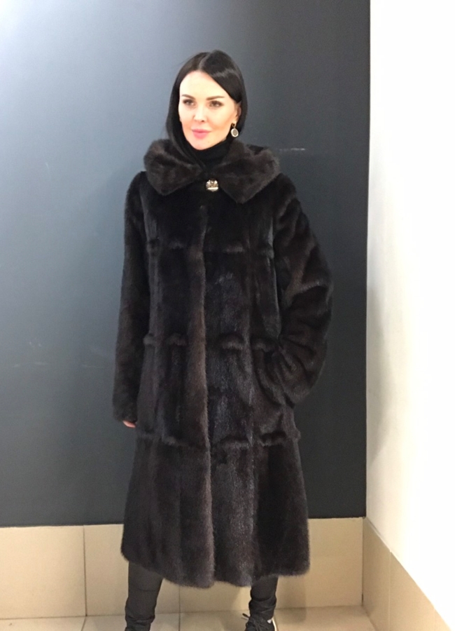 Норковая шуба c капюшоном модель № 1121 в рассрочку