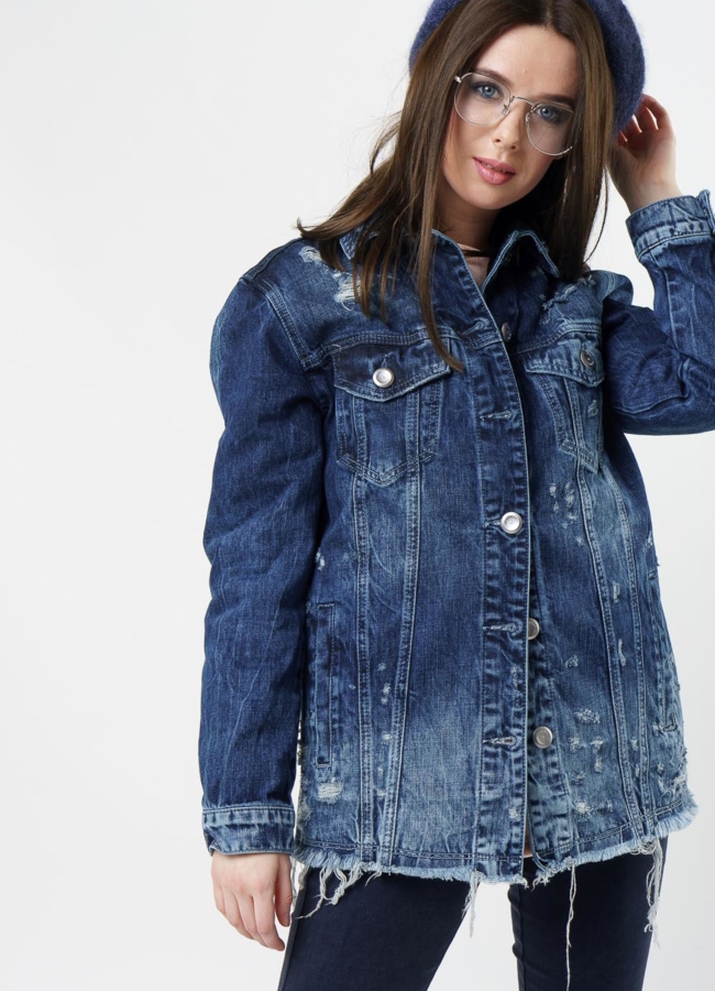 Куртка джинсовая  модель № 377 меха малина