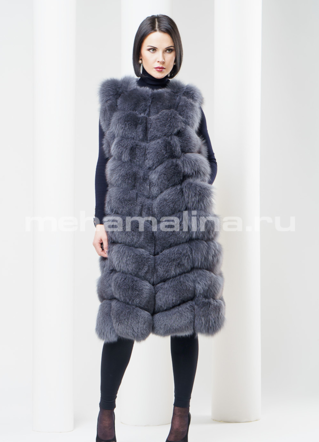 Длинный меховой жилет из песца модель № S-367 в рассрочку