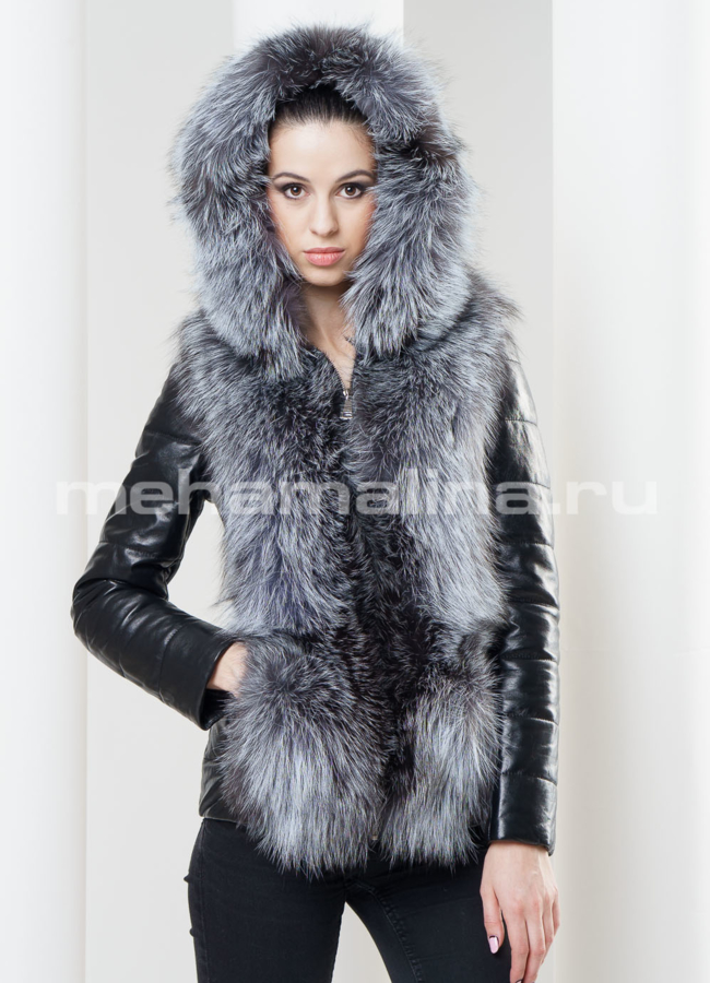 фото Кожаная куртка трансформер с чернобуркой модель № K-271