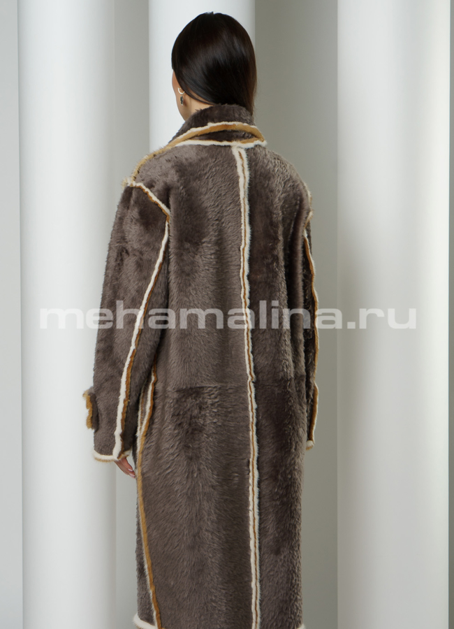 Дубленка с английским воротником с отделкой из норки модель № 3433 в кредит