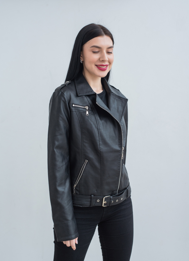 Куртка женская черного цвета из эко кожи модель № 22867 универмаг малина