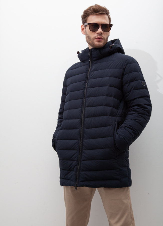 фото Пуховик мужской в синем цвете с капюшоном модель № 20996