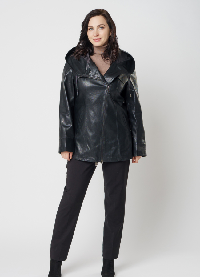 фото Полупальто из эко кожи черного цвета модель № 2033