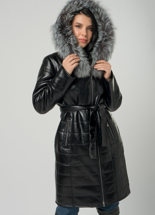 Дубленка из эко кожи с капюшоном модель № 61482 универмаг малина