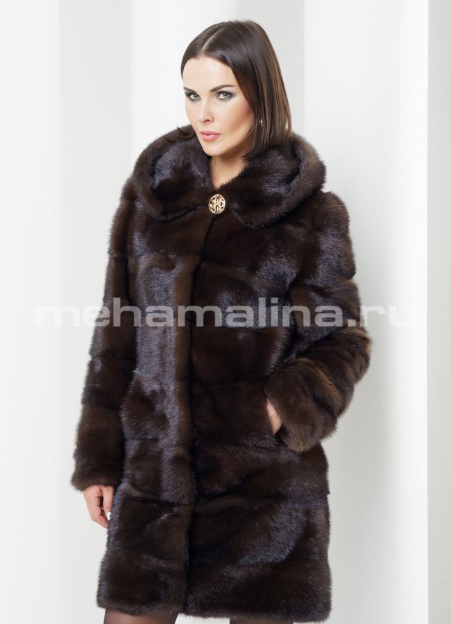 Норковая шуба с капюшоном модель № S-434 универмаг малина