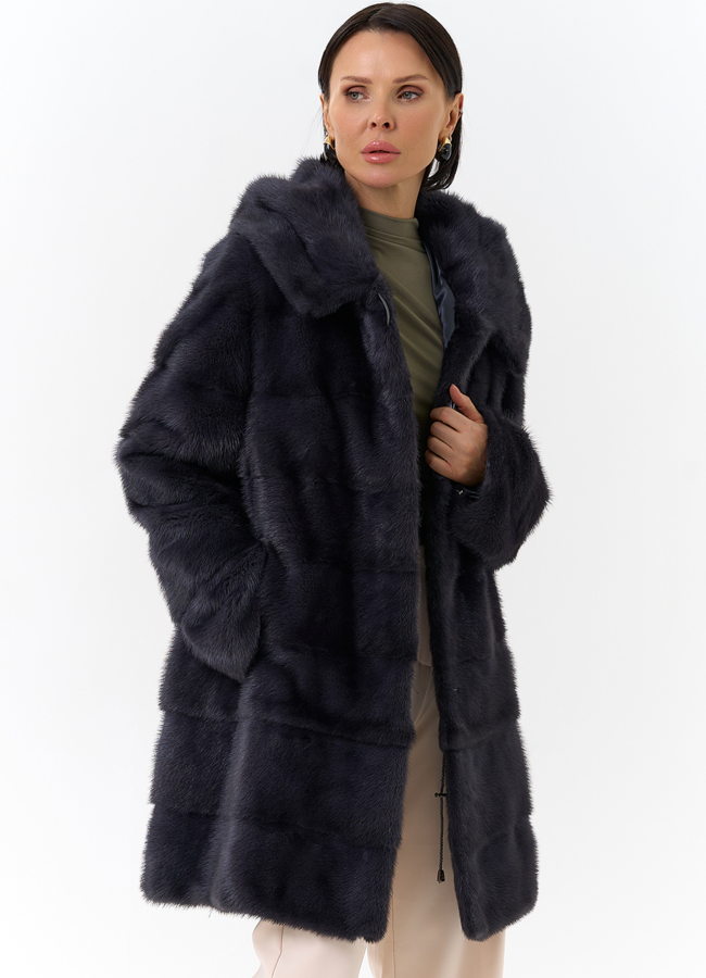 Норковая шуба трансформер с капюшоном модель № 24956 универмаг малина