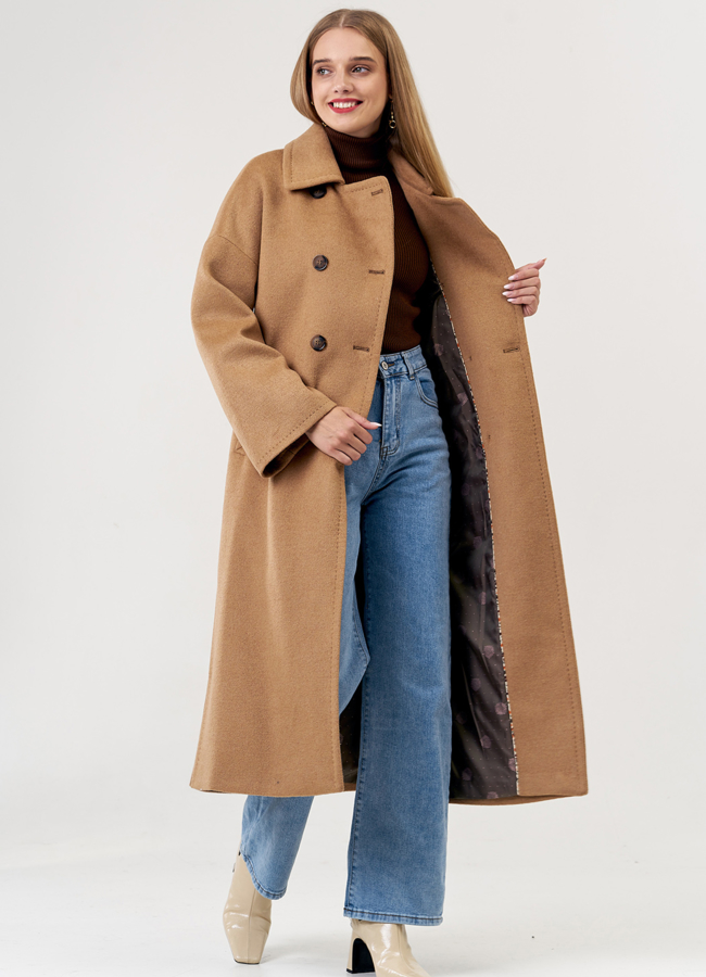 Двубортное женское пальто в длине макси модель № 21347 универмаг малина