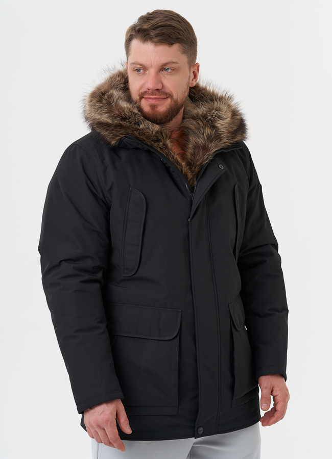 Полупальто с капюшоном из меха енота модель № 26151 меха малина