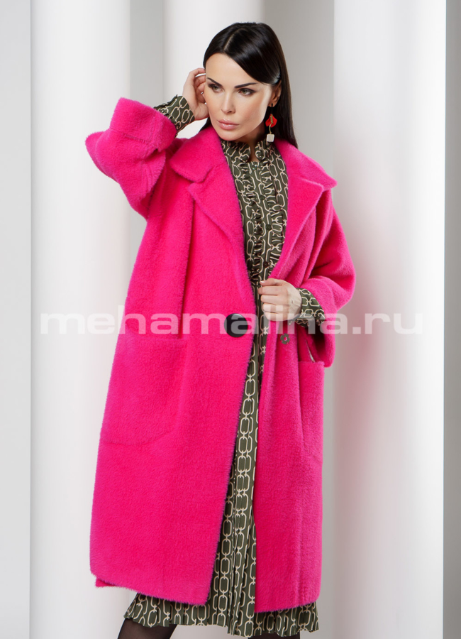 Женское пальто из микроворса модель № 1856 меха малина