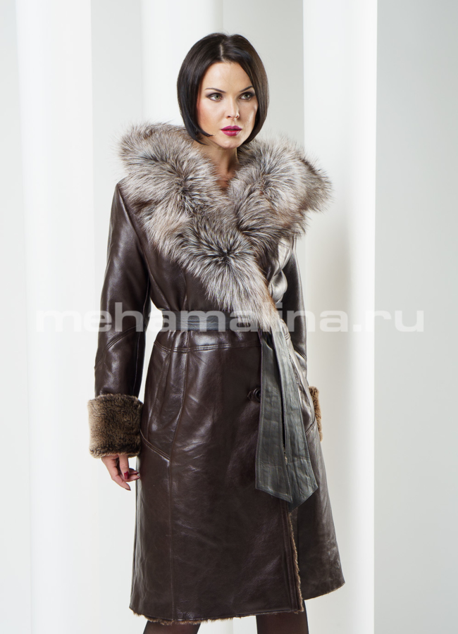 фото Дубленка на пуговицах, капюшон лиса модель № D-119