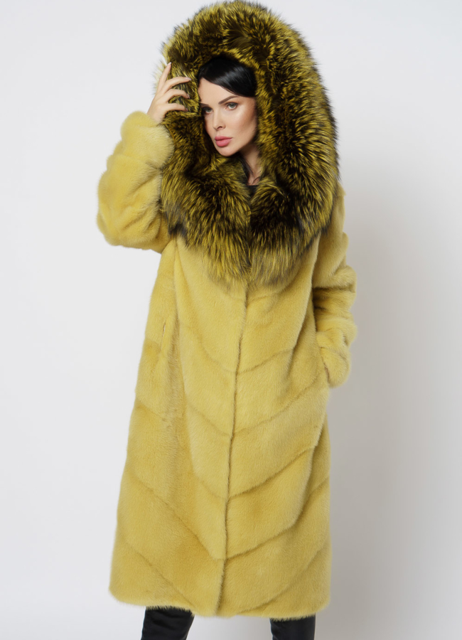 Шуба из норки желтого цвета модель № 1200 универмаг малина