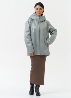 Женская дубленка из эко замши с капюшоном