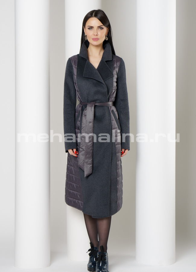 Комбинированное пальто с английским воротником модель № 3456 в рассрочку