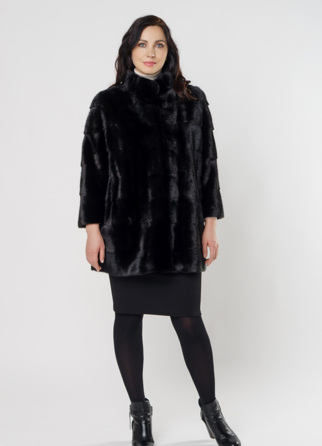 Норковая шуба трансформер со стойкой черного цвета модель № 2105 универмаг малина