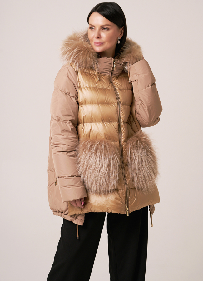 Пуховик премиум DiegoM модель № DiegoM 702 меха малина