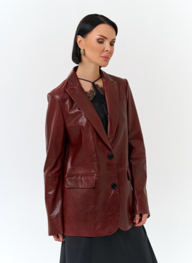 Жакет из натуральной кожи красного цвета