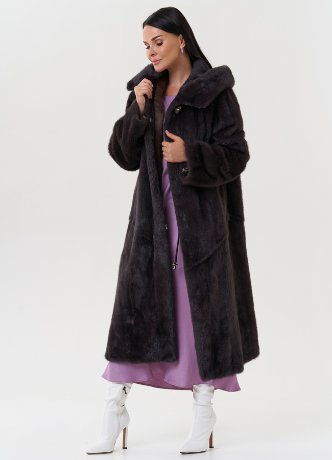 Женская норковая шуба с капюшоном модель № 27582 универмаг малина