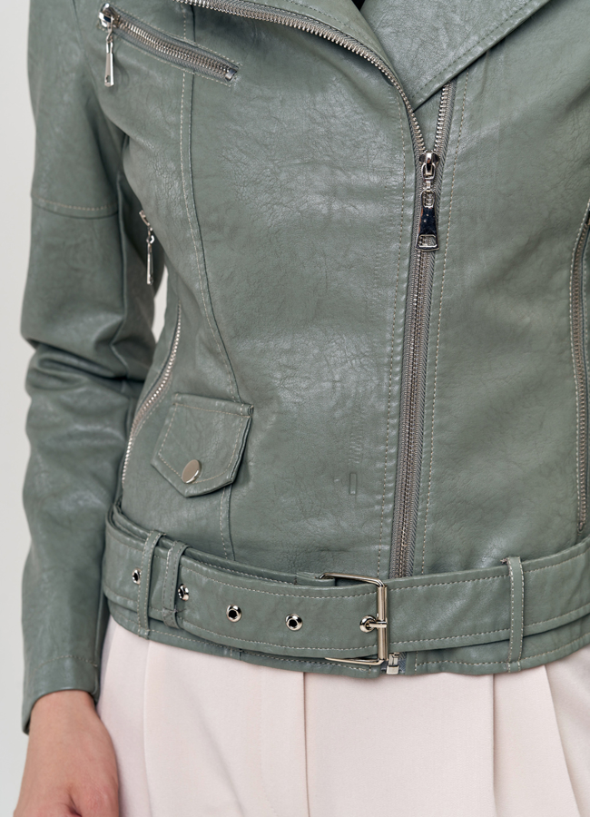 Куртка из эко кожи зеленого цвета модель № 21249, 22692 в рассрочку