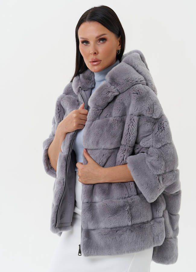 Шуба из меха кролика с капюшоном модель № 26147 универмаг малина