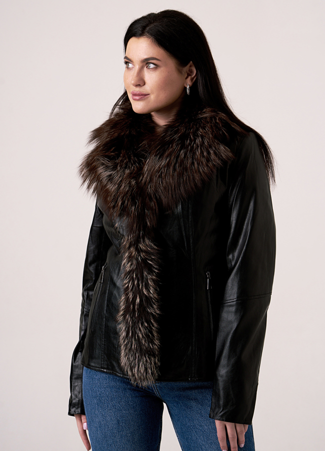 Утепленная куртка из эко кожи с отделкой блюфрост модель № 18241 универмаг малина