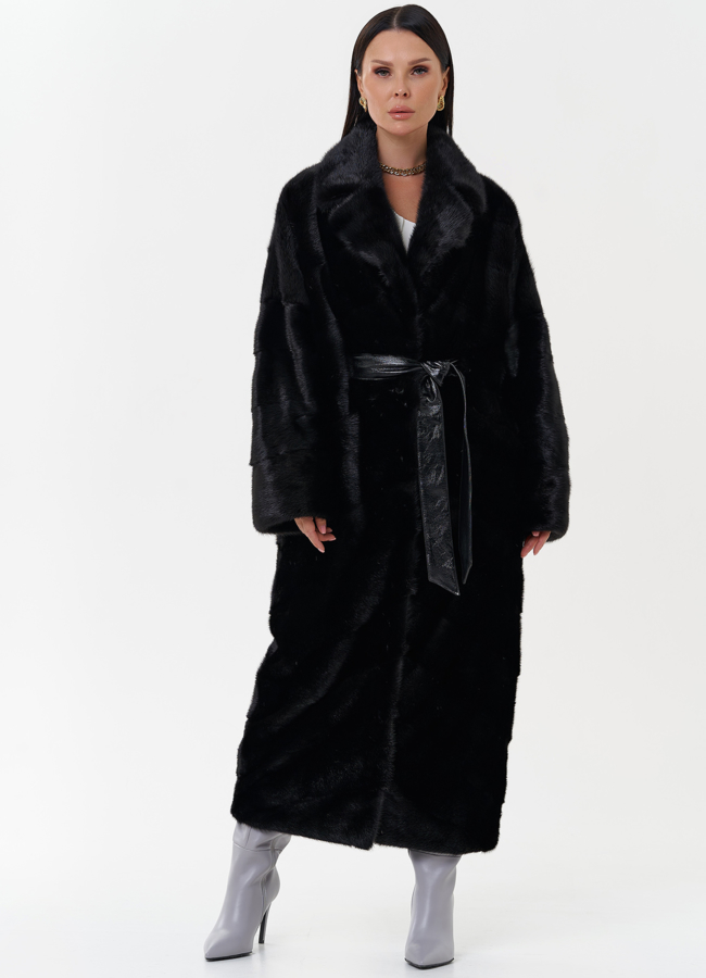 фото Длинная женская шуба из меха норки модель № 27593