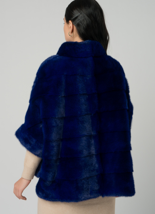 Короткая шуба на молнии синего цвета модель № 21912 в кредит