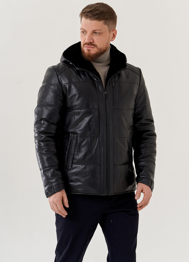 Пуховик мужской с капюшоном  модель № 79611 меха малина