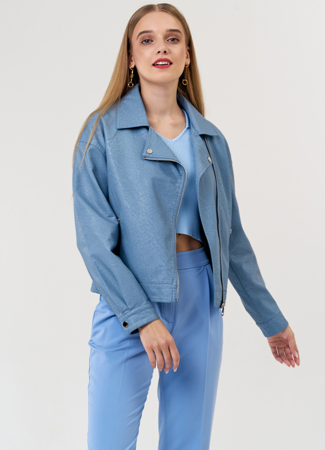Куртка из эко кожи в голубом цвете модель № 21188 универмаг малина