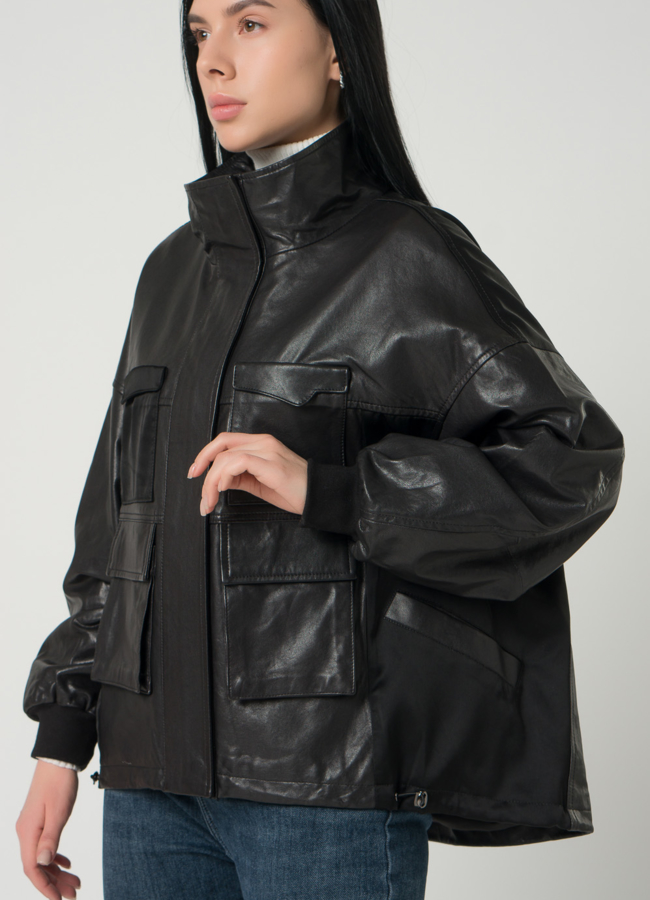 Женская кожаная рубашка-оверсайз модель № 22339 универмаг малина