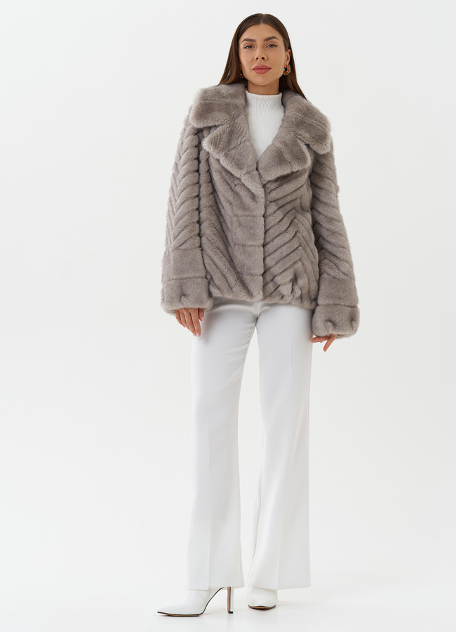 Укороченная куртка из эко меха модель № 26673 меха малина