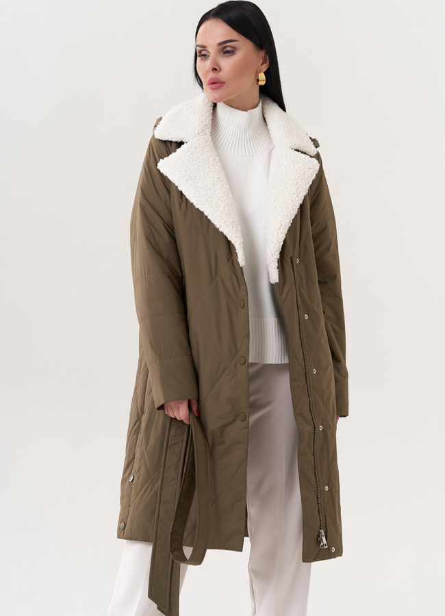 Стеганое пальто с капюшоном модель № 25034 в кредит
