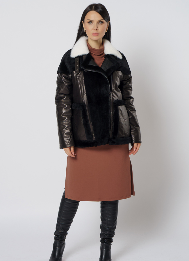 фото Куртка из натуральной кожи с норкой модель № 21797