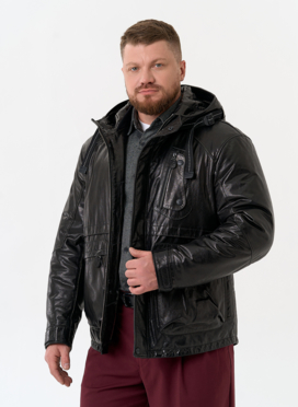 Мужская куртка из натуральной кожи с капюшоном