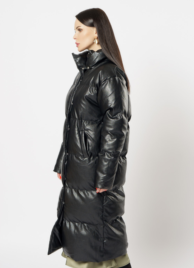 Пальто женское из экокожи черного цвета модель № 718-1 универмаг малина