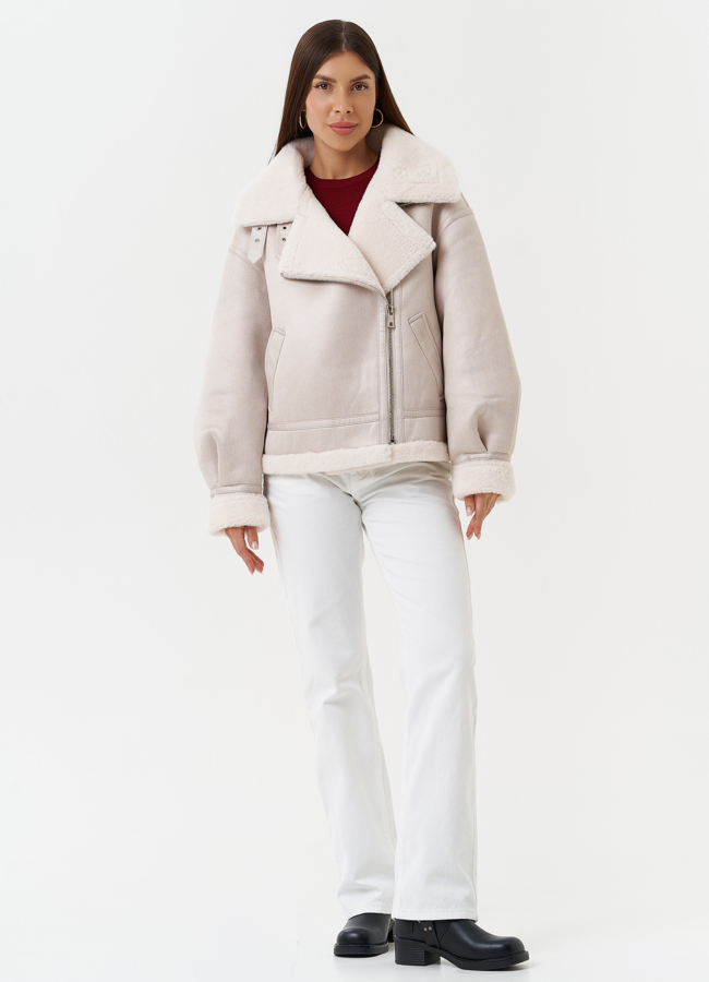 фото Светлая дубленка из эко кожи модель № 28529