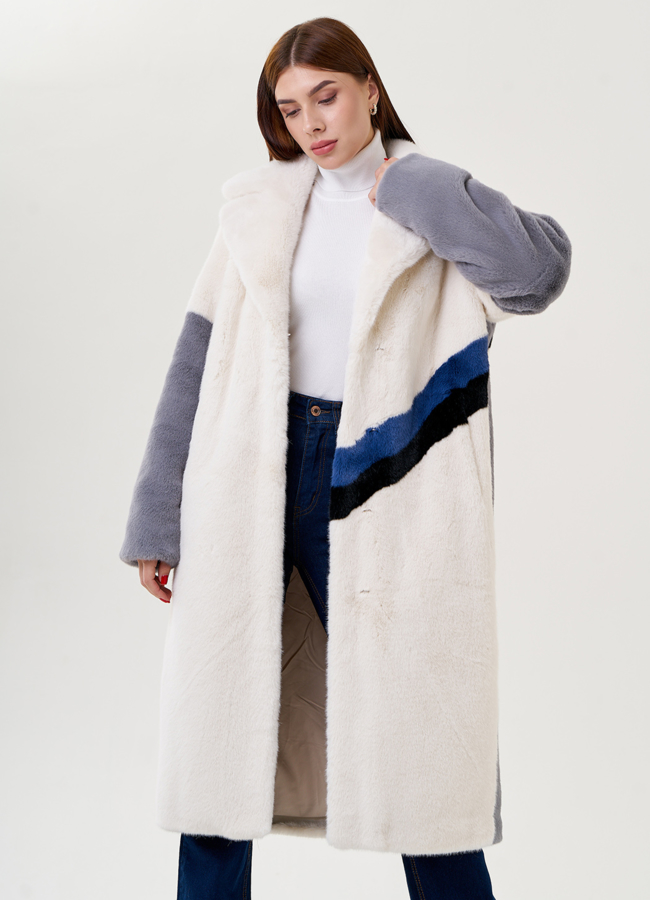 Женское пальто из искуссвенного меха с английским воротником модель № 79329 в рассрочку