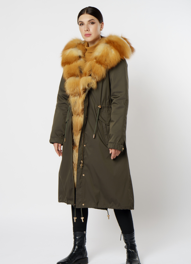 Парка в цвете хаки, отделка лиса модель № 12262 в рассрочку