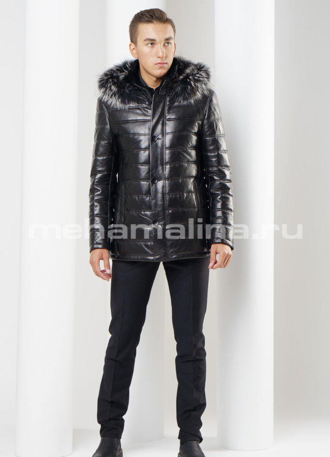 Кожаный пуховик модель № ПМ-69 в рассрочку