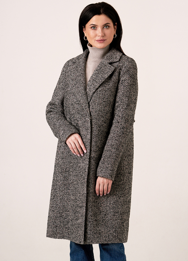 Расклешенное пальто на кнопках в сером цвете модель № 413 в кредит