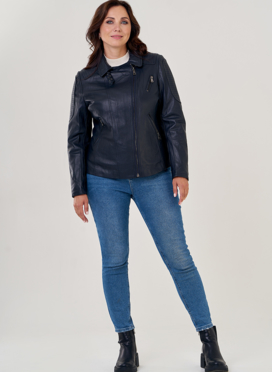 Куртка косуха из натуральной кожи в синем цвете Куртка косуха из натуральной кожи в синем цвете