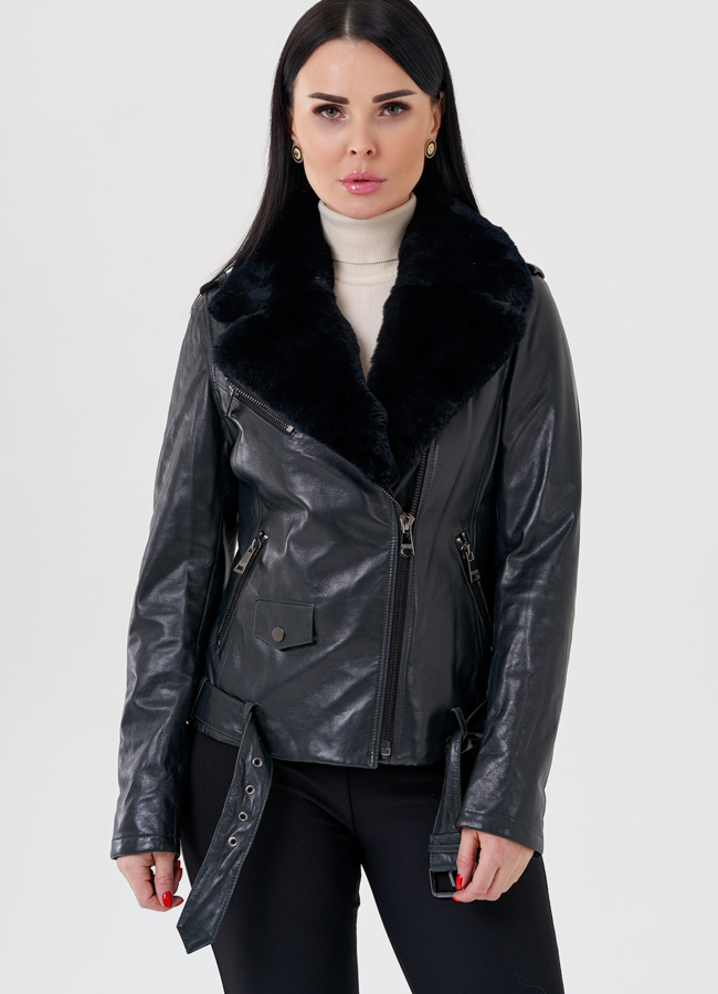 Куртка из натуральной кожи с мехом модель № 80205 меха малина