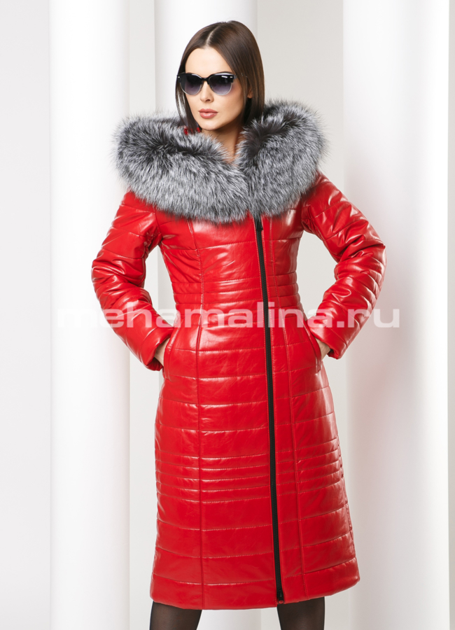 Пуховик женский эко модель № П-108 меха малина