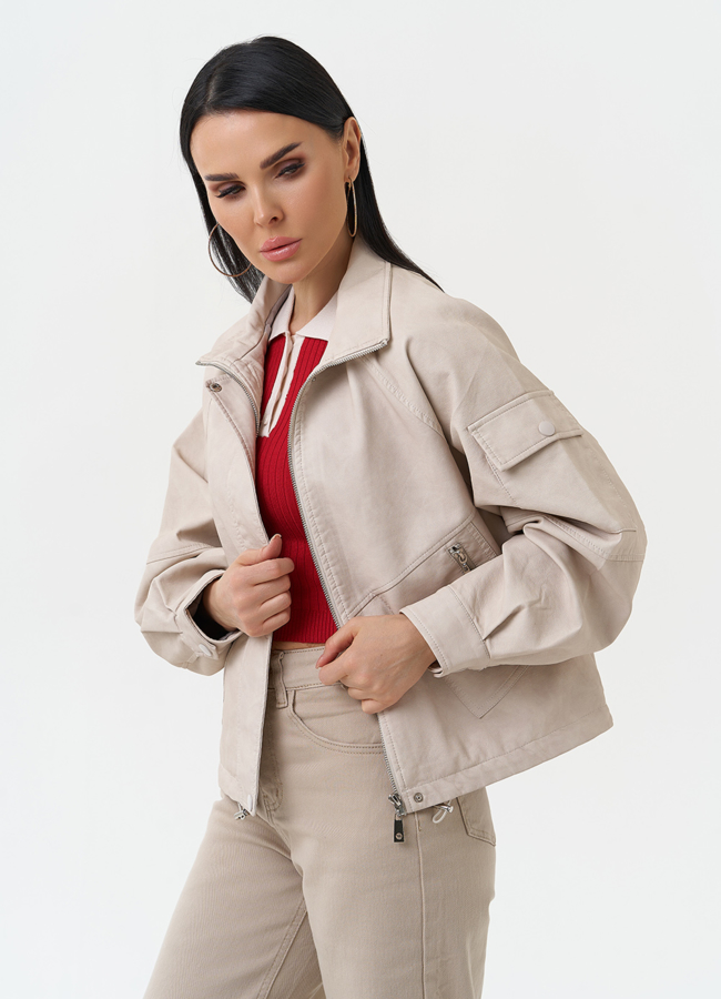 фото Куртка бомбер из эко кожи с воротником стойкой модель № 30341