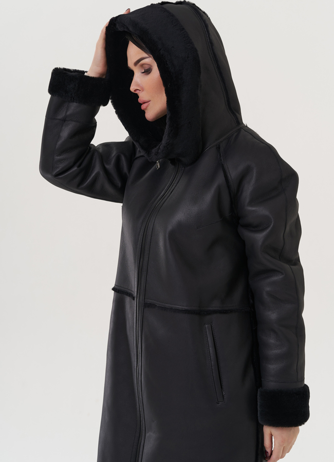 Дубленка женская с капюшоном  модель № 25915 универмаг малина