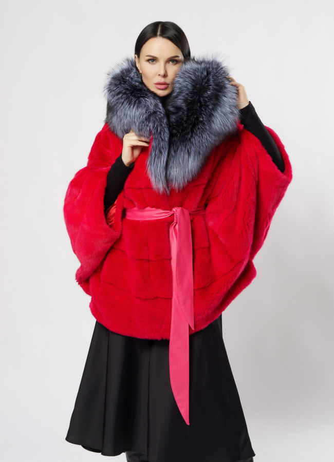 Норковая шуба красного цвета с капюшоном  модель № 2012-8 универмаг малина
