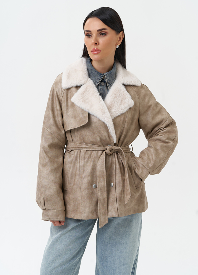 Женская куртка из эко кожи с отделкой из эко меха модель № 30213 универмаг малина